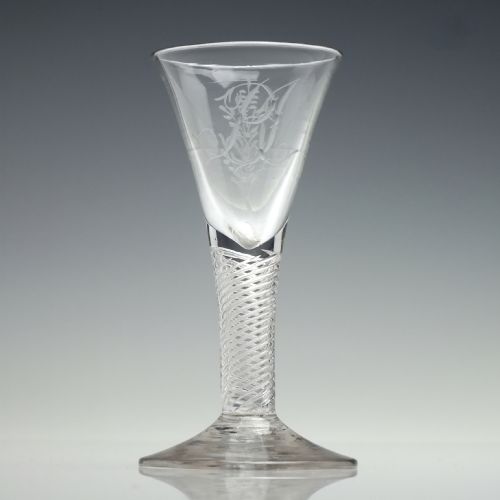 ENGRAVED GEORGIAN MULTI SPIRAL AIR TWIST DRAM GLASS C1750 - ADDITIONAL PHOTO 1