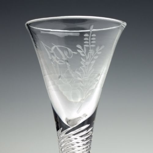 ENGRAVED GEORGIAN MULTI SPIRAL AIR TWIST DRAM GLASS C1750 - ADDITIONAL PHOTO 2
