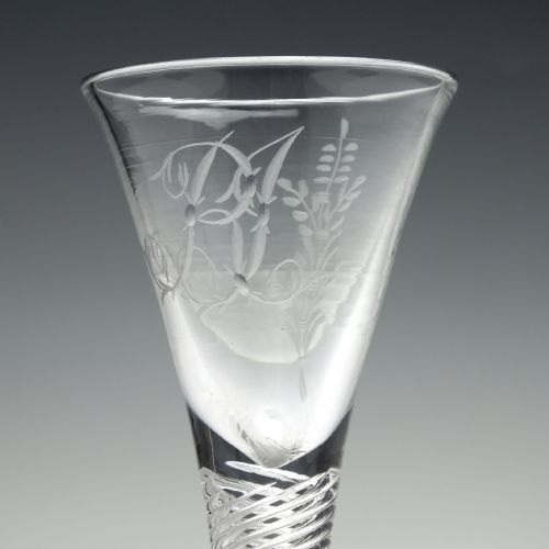 ENGRAVED GEORGIAN MULTI SPIRAL AIR TWIST DRAM GLASS C1750 - ADDITIONAL PHOTO 3
