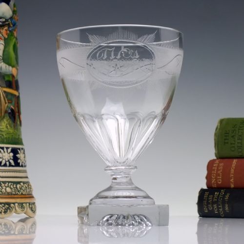 engraved 19th century glass rummer with lemon squeezer foot c1800 - CATEGORY: ANTIQUE GLASS - DATED GEORGIAN