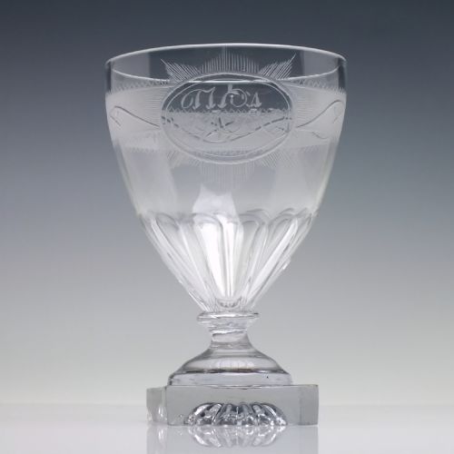 ENGRAVED 19TH CENTURY GLASS RUMMER WITH LEMON SQUEEZER FOOT C1800 - ADDITIONAL PHOTO 1
