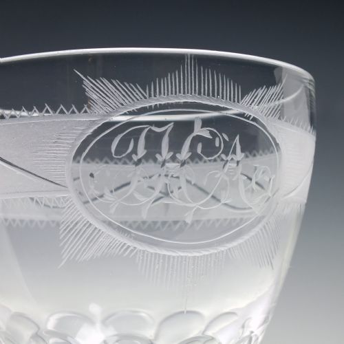 ENGRAVED 19TH CENTURY GLASS RUMMER WITH LEMON SQUEEZER FOOT C1800 - ADDITIONAL PHOTO 2