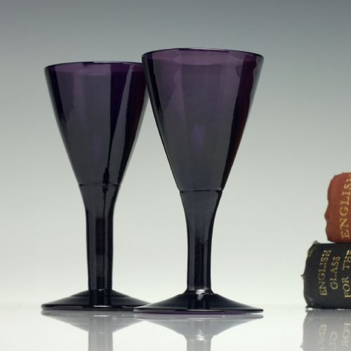 pair amethyst dram glasses c1840 ex chris crabtree collection - CATEGORY: ANTIQUE GLASS - DATED GEORGIAN