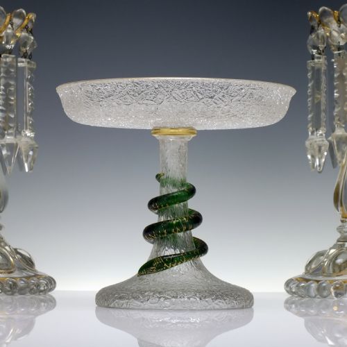 19th century crackle glass tazza with applied snake c1880 - CATEGORY: ANTIQUE GLASS - DATED VICTORIAN