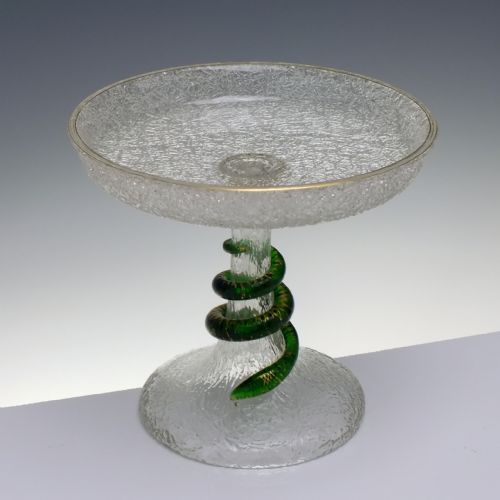 19TH CENTURY CRACKLE GLASS TAZZA WITH APPLIED SNAKE C1880 - ADDITIONAL PHOTO 3