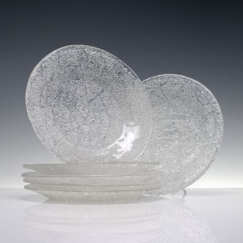 SIX 19TH CENTURY CRACKLE GLASS PLATES C1880 - ADDITIONAL PHOTO 1