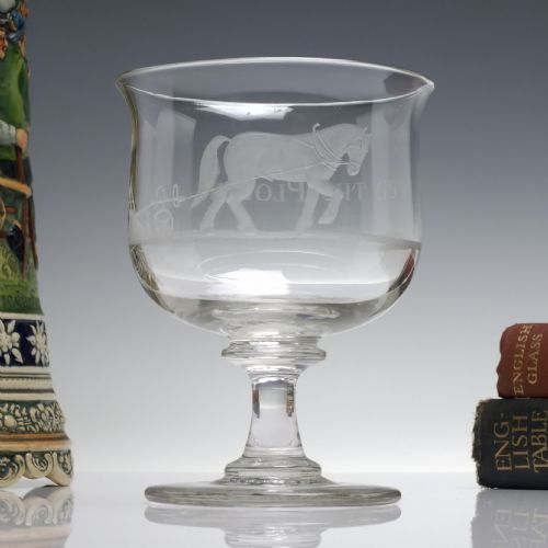 large 19th century 'speed the plough' engraved glass rummer c1820 - CATEGORY: ANTIQUE GLASS - DATED GEORGIAN