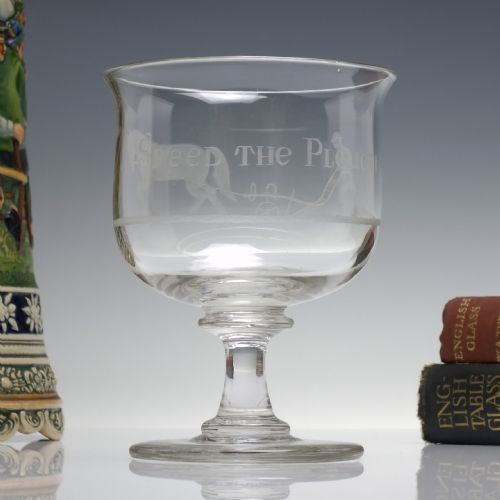 LARGE 19TH CENTURY 'SPEED THE PLOUGH' ENGRAVED GLASS RUMMER C1820 - ADDITIONAL PHOTO 2