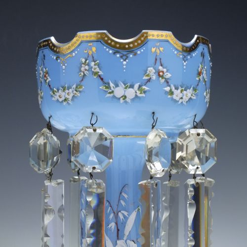 VICTORIAN ENAMELLED BLUE GLASS LUSTRE C1880 - ADDITIONAL PHOTO 2