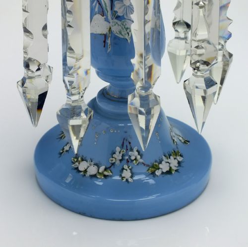 VICTORIAN ENAMELLED BLUE GLASS LUSTRE C1880 - ADDITIONAL PHOTO 4