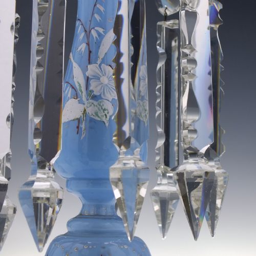 VICTORIAN ENAMELLED BLUE GLASS LUSTRE C1880 - ADDITIONAL PHOTO 5