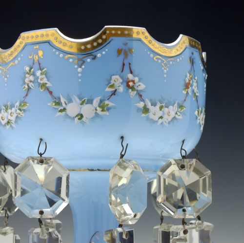 VICTORIAN ENAMELLED BLUE GLASS LUSTRE C1880 - ADDITIONAL PHOTO 6