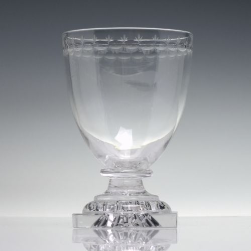 PAIR 19TH CENTURY ENGRAVED GLASS RUMMER WITH LEMON SQUEEZER FEET C1800 - ADDITIONAL PHOTO 8
