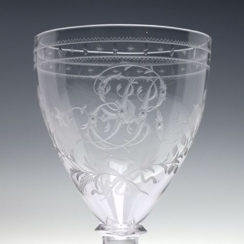 GEORGIAN ENGRAVED ANTIQUE GLASS RUMMER C1820 - ADDITIONAL PHOTO 2