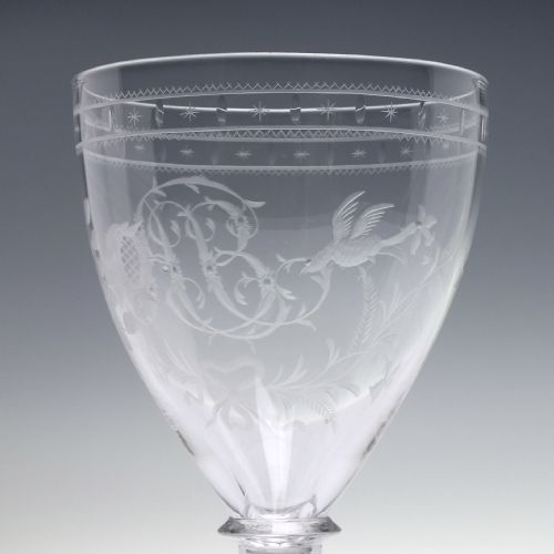 GEORGIAN ENGRAVED ANTIQUE GLASS RUMMER C1820 - ADDITIONAL PHOTO 4