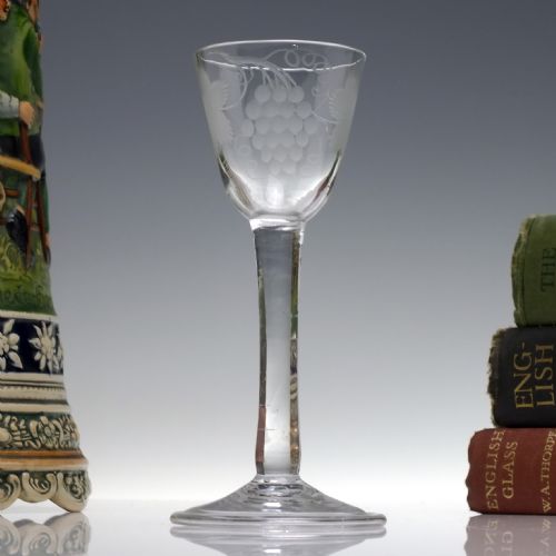 18th century butterfly engraved plain stem wine glass c1740 - CATEGORY: ANTIQUE GLASS - DATED GEORGIAN