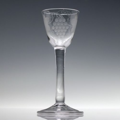 18TH CENTURY BUTTERFLY ENGRAVED PLAIN STEM WINE GLASS C1740 - ADDITIONAL PHOTO 1