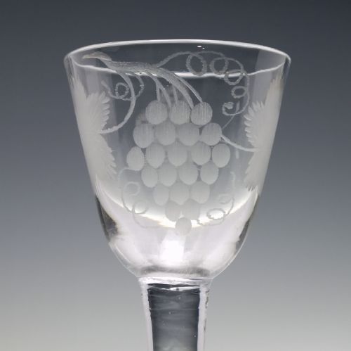 18TH CENTURY BUTTERFLY ENGRAVED PLAIN STEM WINE GLASS C1740 - ADDITIONAL PHOTO 2