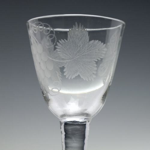 18TH CENTURY BUTTERFLY ENGRAVED PLAIN STEM WINE GLASS C1740 - ADDITIONAL PHOTO 3