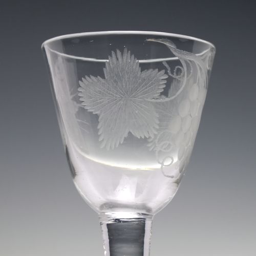 18TH CENTURY BUTTERFLY ENGRAVED PLAIN STEM WINE GLASS C1740 - ADDITIONAL PHOTO 5
