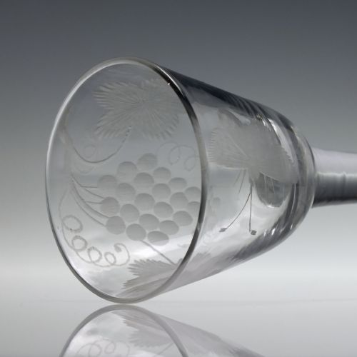 18TH CENTURY BUTTERFLY ENGRAVED PLAIN STEM WINE GLASS C1740 - ADDITIONAL PHOTO 8