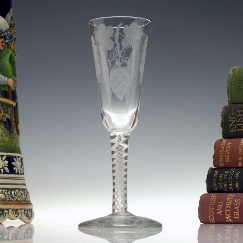 engraved 18th century opaque twist ale glass c1760 - CATEGORY: ANTIQUE GLASS - DATED GEORGIAN