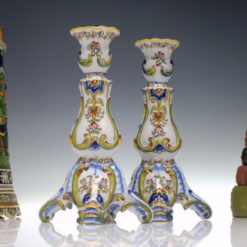 pair french 19th century french faience rouen candle sticks c1880 - CATEGORY: ANTIQUE CERAMICS - DATED GEORGIAN