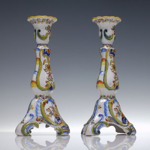 PAIR FRENCH 19TH CENTURY FRENCH FAIENCE ROUEN CANDLE STICKS C1880 - ADDITIONAL PHOTO 2