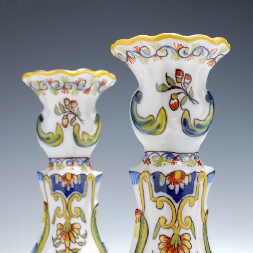 PAIR FRENCH 19TH CENTURY FRENCH FAIENCE ROUEN CANDLE STICKS C1880 - ADDITIONAL PHOTO 3