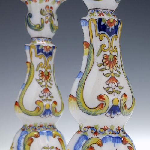 PAIR FRENCH 19TH CENTURY FRENCH FAIENCE ROUEN CANDLE STICKS C1880 - ADDITIONAL PHOTO 4