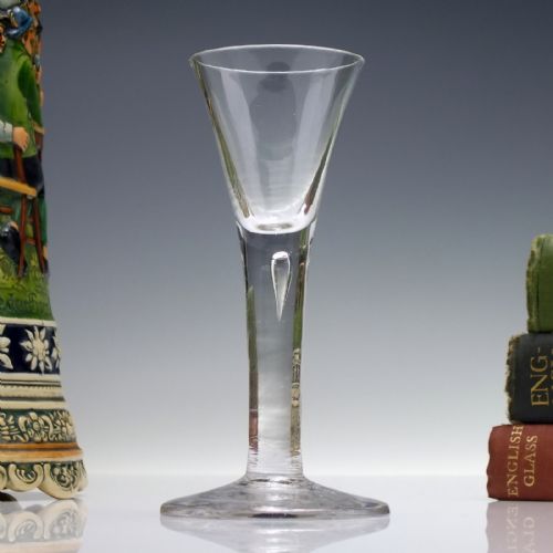 18th century drawn trumpet wine glass with air tear c1750 - CATEGORY: ANTIQUE GLASS - DATED GEORGIAN