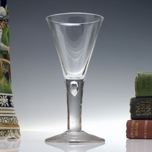 18th century drawn trumpet wine glass with air tear c1750 - CATEGORY: ANTIQUE GLASS - DATED GEORGIAN