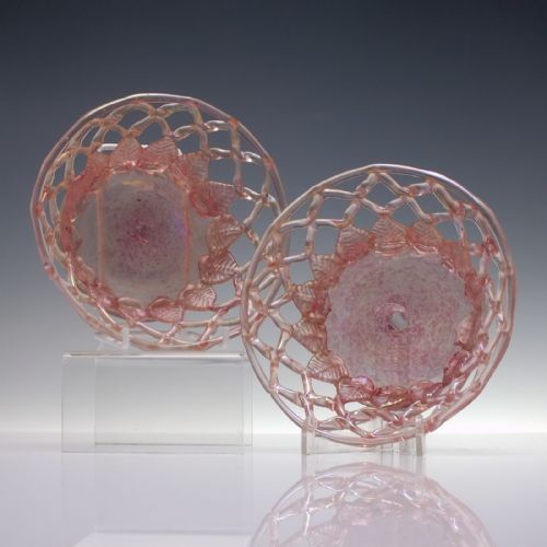 pair italian murano openwork iridescent glass bowls c1900 - CATEGORY: ANTIQUE GLASS - DATED 1900