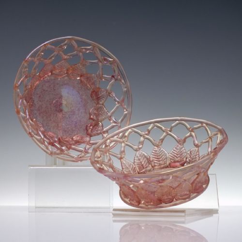 PAIR ITALIAN MURANO OPENWORK IRIDESCENT GLASS BOWLS C1900 - ADDITIONAL PHOTO 1