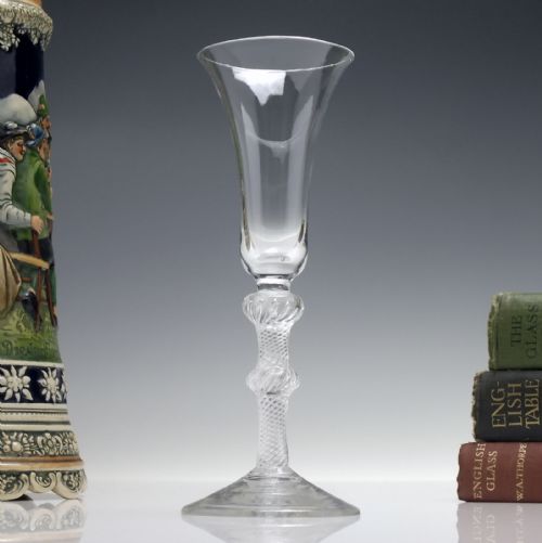 tall georgian double knop air twist ale glass c1750 - CATEGORY: ANTIQUE GLASS - DATED GEORGIAN