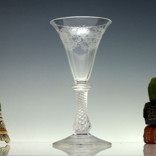 edwardian engraved air twist goblet c1910 - CATEGORY: ANTIQUE GLASS - DATED 1910