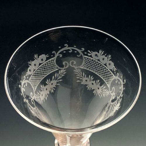 EDWARDIAN ENGRAVED AIR TWIST GOBLET C1910 - ADDITIONAL PHOTO 2
