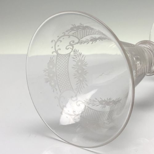 EDWARDIAN ENGRAVED AIR TWIST GOBLET C1910 - ADDITIONAL PHOTO 4
