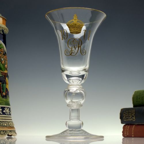 large george v coronation glass coin goblet c1911 - CATEGORY: ANTIQUE GLASS - DATED 1910