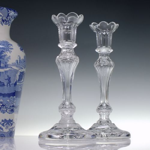 pair of early 20th century crystal glass candlesticks c1900 - CATEGORY: ANTIQUE LIGHTING - DATED 1900