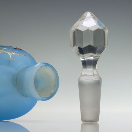 VICTORIAN BLUE SATIN GLASS HAND PAINTED THORNBIRD PERFUME BOTTLE C1870 - ADDITIONAL PHOTO 6