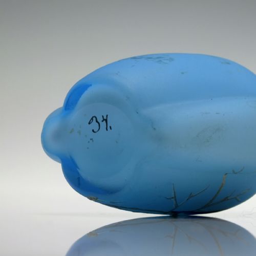 VICTORIAN BLUE SATIN GLASS HAND PAINTED THORNBIRD PERFUME BOTTLE C1870 - ADDITIONAL PHOTO 7