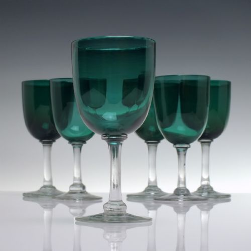 set of six victorian green wine glasses c1870 - CATEGORY: ANTIQUE GLASS - DATED VICTORIAN