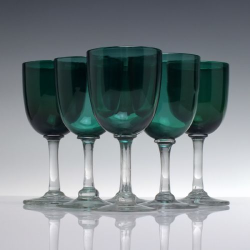 SET OF SIX VICTORIAN GREEN WINE GLASSES C1870 - ADDITIONAL PHOTO 1