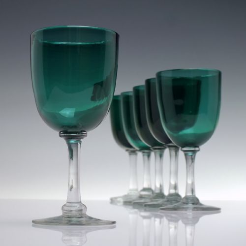 SET OF SIX VICTORIAN GREEN WINE GLASSES C1870 - ADDITIONAL PHOTO 2