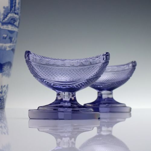 pair of victorian amethyst cut glass salts c1880 - CATEGORY: ANTIQUE GLASS - DATED VICTORIAN