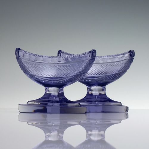 PAIR OF VICTORIAN AMETHYST CUT GLASS SALTS C1880 - ADDITIONAL PHOTO 1