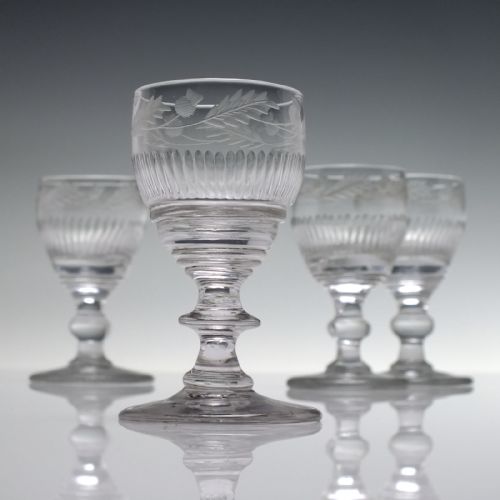 set of four 19th century scottish thistle engraved port glasses c1810 - CATEGORY: ANTIQUE GLASS - DATED GEORGIAN