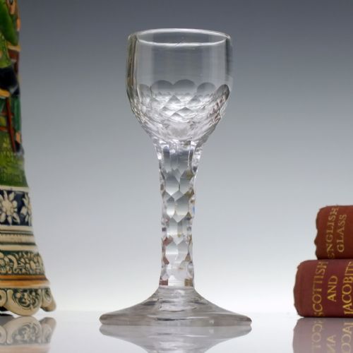 georgian facet cut wine glass c1780 - CATEGORY: ANTIQUE GLASS - DATED GEORGIAN