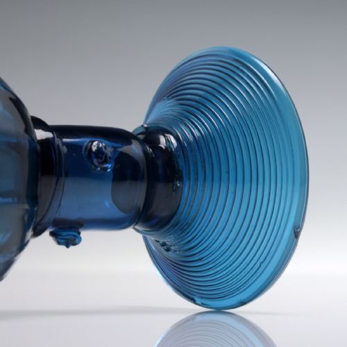 PEACOCK BLUE WINE GLASS WITH RIBBED BOWL AND HOLLOW STEM C1820 - ADDITIONAL PHOTO 1